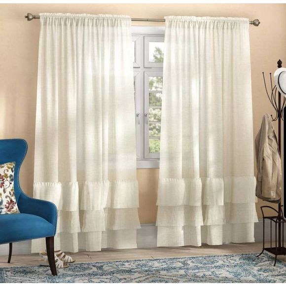 Opaque Collection Cream Ruffled Bottom Linen Blend Curtain Panel - 84" x 52" - Picture 4 of 7